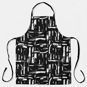 黒と白のシェフまたは肉屋のナイフパターン（の模様が）ある エプロン
