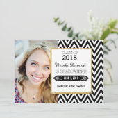 黒と白のシェブロンの卒業発表 案内状 (スタンド正面)