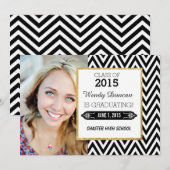 黒と白のシェブロンの卒業発表 案内状 (正面/裏面)