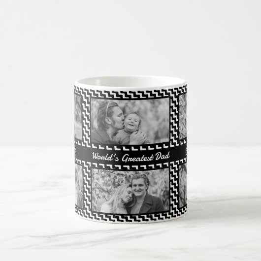 黒と白のシェブロン写真コラージュ父の日 コーヒーマグカップ (中央)