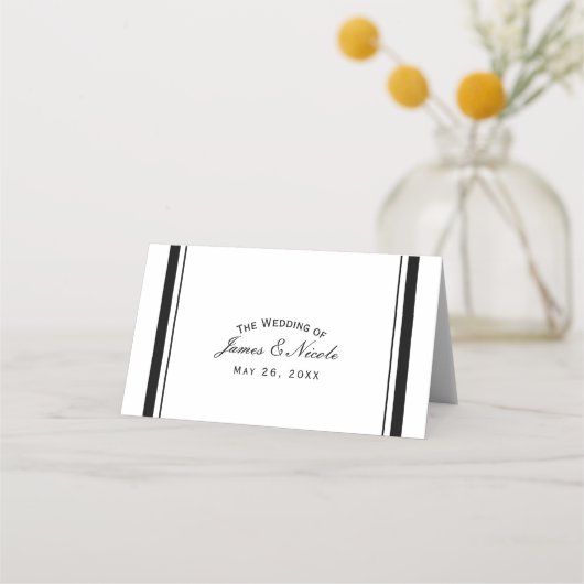 黒と白のシックなエレガントテーブル番号 プレイスカード (正面)