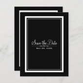 黒と白のシックエレガントウェディング日付を保存 案内ポストカード (正面/裏面)