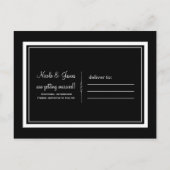 黒と白のシックエレガントウェディング日付を保存 案内ポストカード (裏面)