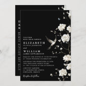 黒と白のシノワズリー フラワーデザイン ウェディング 招待状 (正面/裏面)