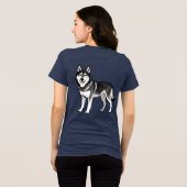 黒と白のシベリアン+ハスキー犬の漫画 トライブレンドTシャツ (裏面全面)