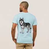 黒と白のシベリアン+ハスキー犬の漫画 Tシャツ (裏面フル)