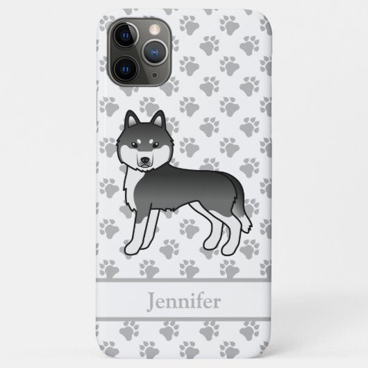 黒と白のシベリアン・ハスキー・キャラクター犬と名前 Case-Mate iPhoneケース (裏面)