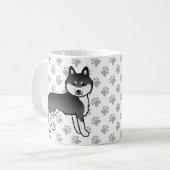 黒と白のシベリアン・ハスキー・キャルーン犬と肉球 コーヒーマグカップ (正面左)