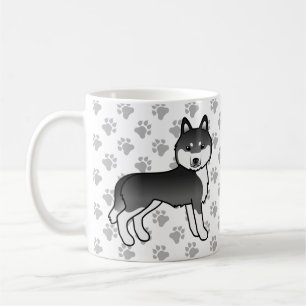 黒と白のシベリアン・ハスキー・キャルーン犬と肉球 コーヒーマグカップ