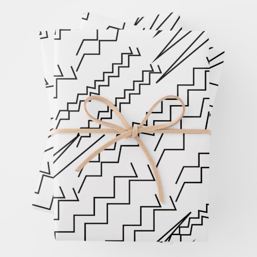 黒と白のシボロンのジグザグストライプ型 ラッピングペーパーシート (インサイチュ)