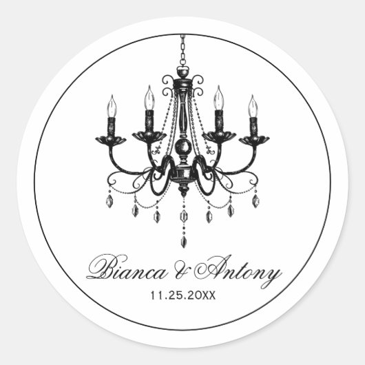 黒と白のシャンデリア古結婚金 ラウンドシール (正面)