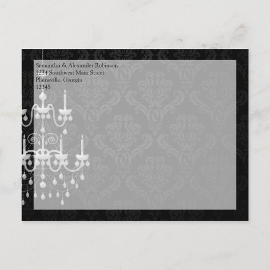 黒と白のシャンデリア日付を保存 案内ポストカード (裏面)