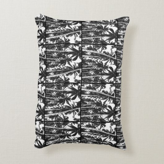 黒と白のシルエット効果のヤシの木 アクセントクッション (裏面(縦))