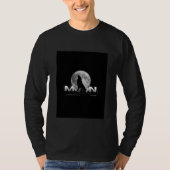 黒と白のシンプルなオオカミと月のTシャツ Tシャツ (正面)