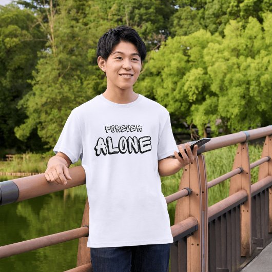 黒と白のシンプルな一人 Forever Alone テキスト Tシャツ
