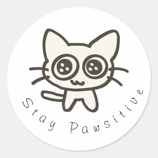 黒と白のシンプルな猫好きステッカー ラウンドシール (正面)