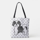 黒と白のシーズー かわいいキャラクターの犬と肉球 トートバッグ (裏面)