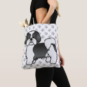 黒と白のシーズー かわいいキャラクターの犬と肉球 トートバッグ (クローズアップ)