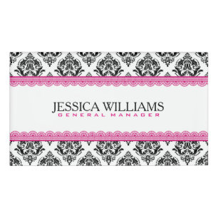 黒と白のジオメトリックダンスクピンクレースのアクセント 名札