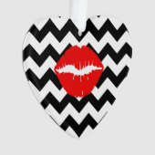 黒と白のジグザグの赤い唇 オーナメント (正面)