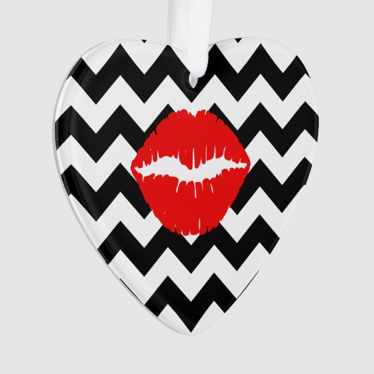 黒と白のジグザグの赤い唇 オーナメント (正面)