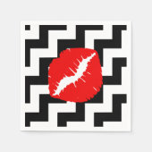黒と白のジグザグの赤い唇 スタンダードカクテルナプキン (正面)