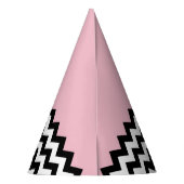 黒と白のジグザグパターン、シェブロン、ピンク パーティーハット (裏面)