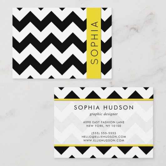 黒と白のジグザグパターン、山形パターン 名刺 (正面/裏面)