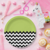 黒と白のジグザグパターン、山形、緑 ペーパープレート (パーティー)