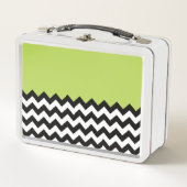 黒と白のジグザグパターン、山形、緑 メタルランチボックス (正面)