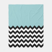 黒と白のジグザグパターン、山形、青 フリースブランケット (正面)