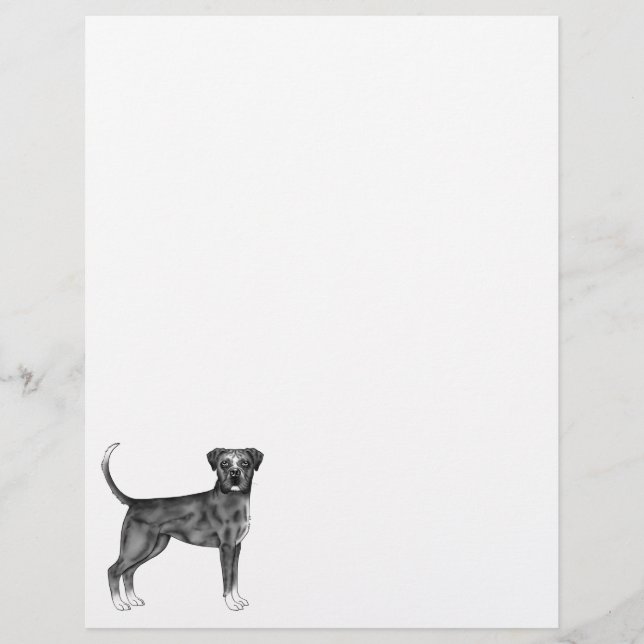 黒と白のジャーマン・ボクサー犬のイラスト レターヘッド (正面)