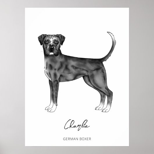 黒と白のジャーマン・ボクサー犬 + カスタムテキスト ポスター (正面)