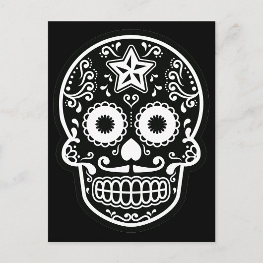 黒と白のスカル 星 ポストカード (正面)