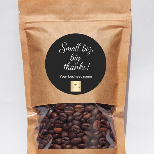 黒と白のスクリプト ビジネス ロゴ 感謝 ラウンドシール