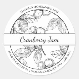 黒と白のスケッチクランベリージャムラベル ラウンドシール