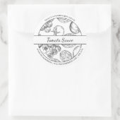 黒と白のスケッチトマトソースラベル ラウンドシール (バッグ)