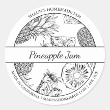 黒と白のスケッチパイナップルジャムラベル