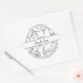 黒と白のスケッチピーチジャムラベル ラウンドシール (封筒)