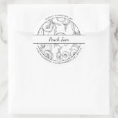 黒と白のスケッチピーチジャムラベル ラウンドシール (バッグ)