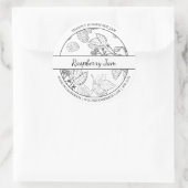 黒と白のスケッチラズベリージャムラベル ラウンドシール (バッグ)