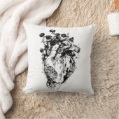 黒と白のスケッチ概要人間のハートと花 クッション (ブランケット)