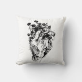 黒と白のスケッチ概要人間のハートと花 クッション (正面)