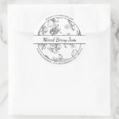 黒と白のスケッチ混合ベリージャムラベル ラウンドシール (バッグ)