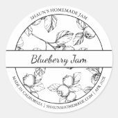 黒と白のスケッチBlueberryジャムラベル ラウンドシール (正面)
