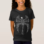 黒と白のスケルトンの天使の翼 Tシャツ (正面)