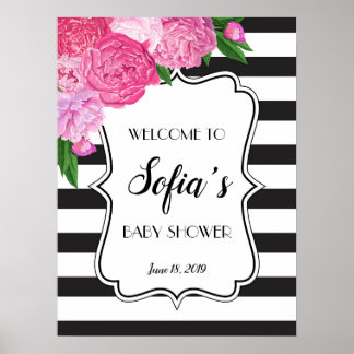 黒と白のスターペピンクのフローラシャワー記号 ポスター