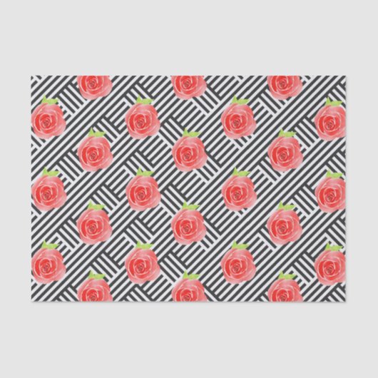 黒と白のストライプにバラ 薄葉紙 (正面)