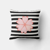黒と白のストライプにピンクの花 クッション (裏面)