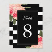 黒と白のストライプにピーオニーのテーブルナンバー 招待状 (正面/裏面)